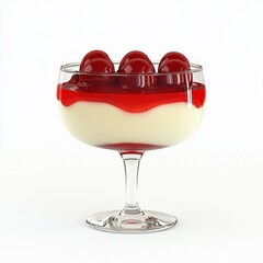 Delicious dessert with creamy custard and vibrant cherry topping in elegant glass dish