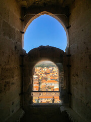 Vista desde una de las ventana del Castillo de Almansa, provincia de Albacete, España.