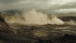 © almeera - Volcanic Steam Rising Over a Rugged Landscape