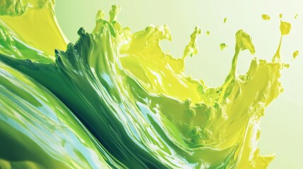 Wall Mural - A bold D liquid wave form with a glossy finish, featuring neon green and yellow tones.