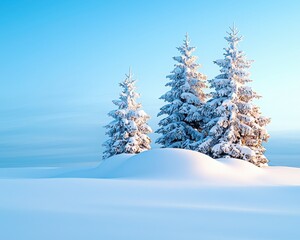 Wall Mural - snow-covered trees stand majestically against a clear blue sky, creating a serene winter landscape. 