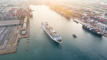 Wall Mural - cruise ship, cruise liners beautiful white cruise ship above luxury cruise in the ocean sea concept 