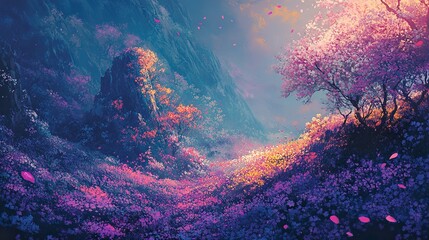 Canvas Print - Enchanted Blossom Valley: A Dreamlike Landscape