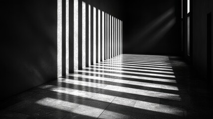 Wall Mural - abstract monochrome corridor with light and shadow geometric patterns