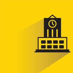 Wall Mural - university building icon with shadow on yellow background