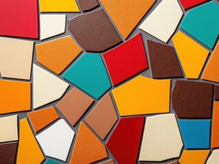 Wall Mural - A vibrant mosaic of colorful geometric tiles arranged in an abstract pattern, showcasing a mix of shapes and textures.