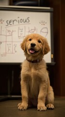 Poster - Happy puppy sitting on the floor. AI.