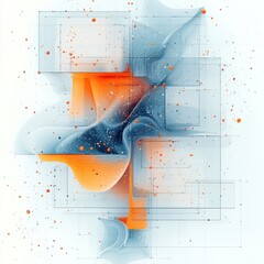 Wall Mural - A colorful abstract painting with orange and blue swirls and squares