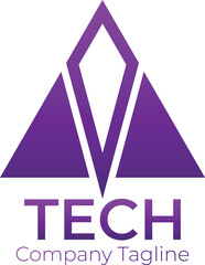 Wall Mural - Purple Triangle Tech Company Logo Design, Geometric, Modern, Abstract Vector Illustration