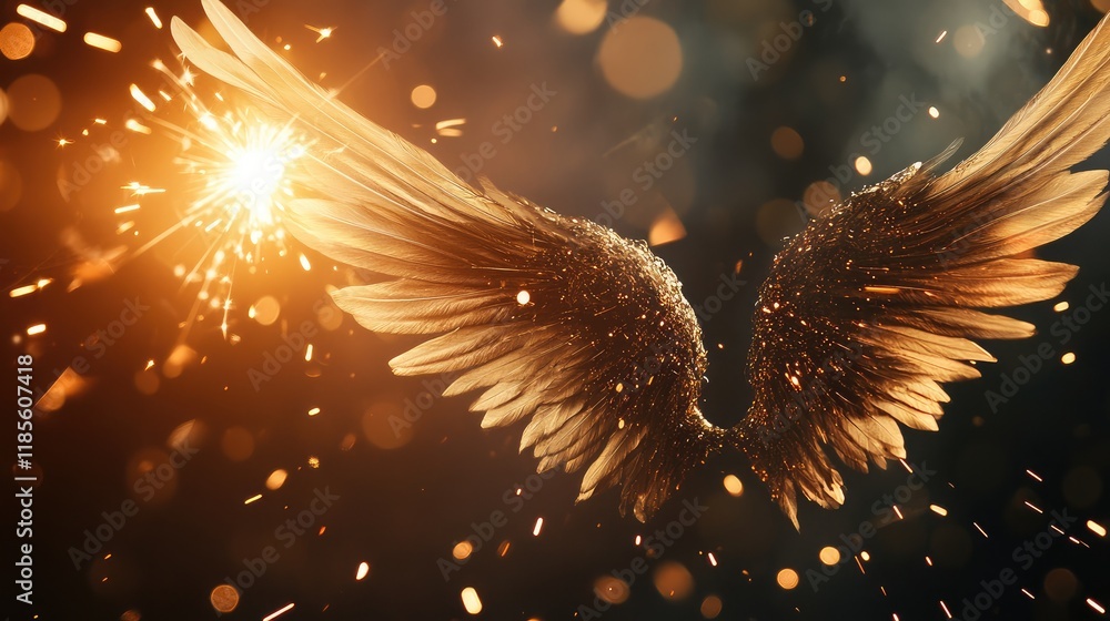 Wing Visual Elegant angel wings with a lit sparkler creating a stunning ...