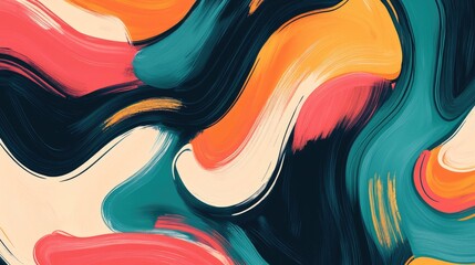 Wall Mural - vibrant abstract art with dynamic brushstrokes showcasing flowing shapes and a bold color palette in