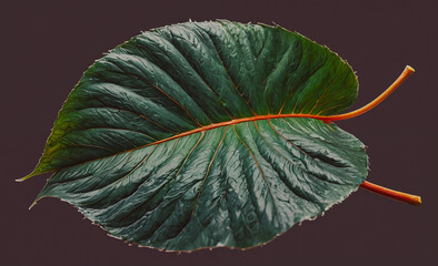 Poster - Leaf is shown in the image. It is green and has a stem. The leaf is wet and has a shiny appearance