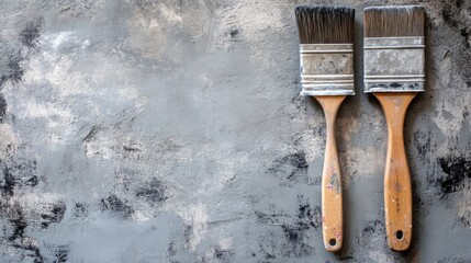 Wall Mural - paint brushes on textured gray background for home improvement and renovation projects