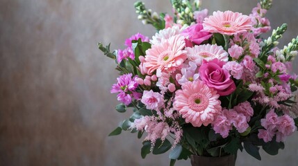 Wall Mural - Vibrant pink flower bouquet on a soft blurred background for decorative and event themes