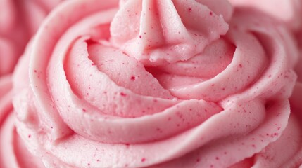 Poster - Delicious pink buttercream icing swirls perfect for decorating cakes and pastries in a vibrant and appealing close-up shot.