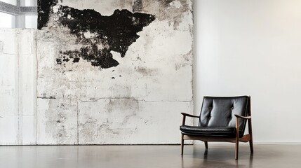 Wall Mural - Mural and vintage chair in minimalist showroom setting highlighting modern interior design elements