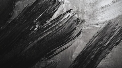 Wall Mural - Dynamic black and silver brush strokes on a textured gray canvas offering an artistic and contemporary visual backdrop for creative projects