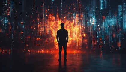 Fototapete - Businessman in front of glowing digital marketing graph