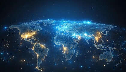 Poster - A global communication network concept with interconnected business nodes and human resources collaboration across worldwide platforms