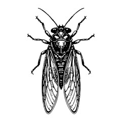 Wall Mural - cicada insect sketch engraving black and white outline. Scratch board imitation.
