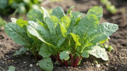 Canvas Print - Fresh Sorrel Plant in Garden with Lush Green Leaves Bathed in Sunlight Showcasing Vibrant Color and Healthy Growth