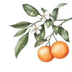 Canvas Print - Orange branch green leaves flowers Watercolor citrus fruit mandarin botanical orange illustration isolated background