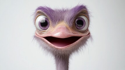 Poster - Close-up of a cute, cartoonish ostrich's face with large eyes and a happy expression.