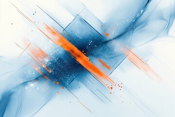 Wall Mural - A blue and orange abstract painting with splatters of paint