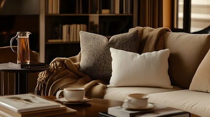 Wall Mural - Craft a luxury lifestyle website using a sophisticated mocha palette Include clear call-to-action buttons and customer reviews that reflect the brand\u2019s balance of exclusivity and warmth