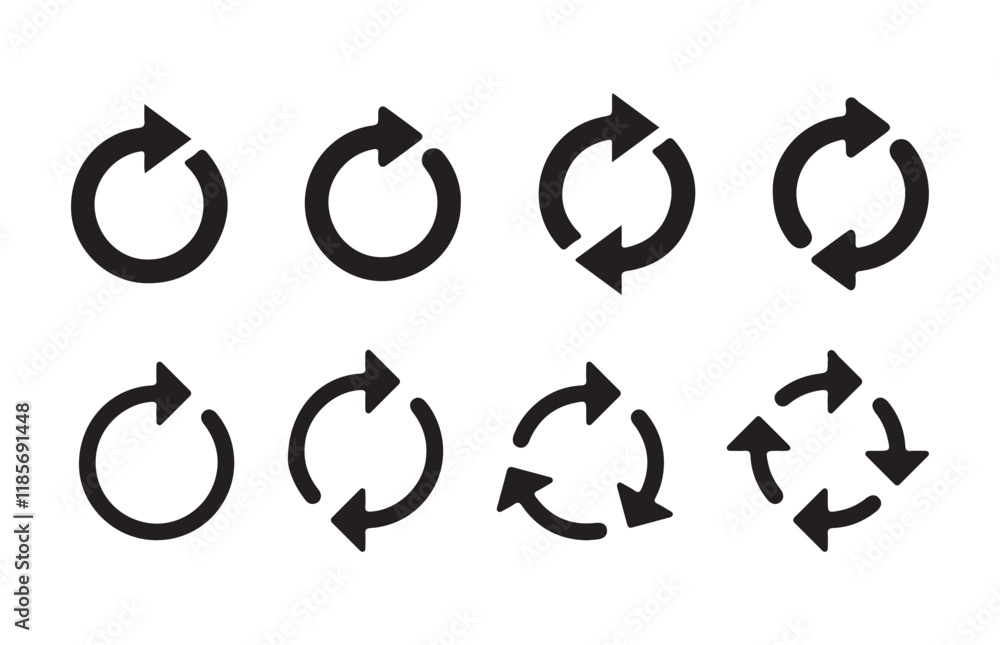 Vector set of circle arrows isolated on white background. Rotate arrow ...
