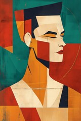 Wall Mural - Portrait of a modern abstract figure with geometric shapes and vibrant colors, representing creativity and contemporary art style in design and illustration.