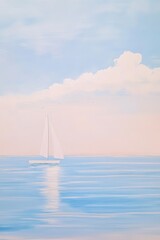  Sailing boat on calm waters with soft blue sky and gentle clouds, perfect scene for relaxation, travel inspiration, or coastal living lifestyle visual.