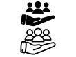 © Ilhamdh - hand icon and group of people, simple flat style, pictogram logo sign symbol vector illustration, isolated on white for mobile app