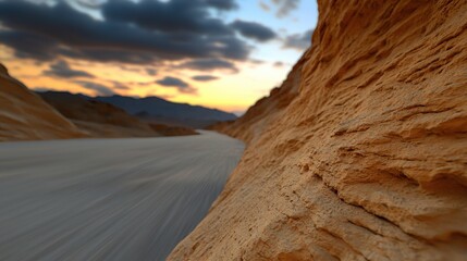 Canvas Print - a road in the desert at sunset