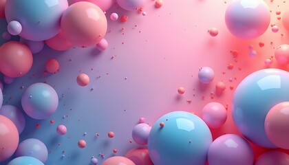 Wall Mural - An abstract illustration background featuring a 3D rendered digital graphic of colorful balls, balloons, and bubbles. The gradient effect adds depth and vibrancy, creating a dynamic artwork.