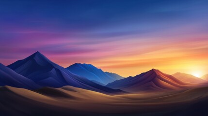 Canvas Print - an abstract landscape with mountains and sun