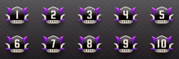 Wall Mural - game level up badges in black, silver and violet color-themed for game ui designs