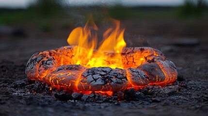 Wall Mural - Glowing lava formation with flames and cracked surface.