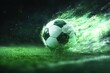 © itchaznong - A soccer ball is on a green field with a green fire behind it