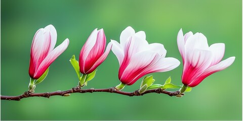 Wall Mural - Delicate Blooming Branch of Pink and White Flowers Showcasing Nature's Beauty with Soft Pastel Hues and Fresh Green Leaves