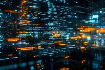 Digital code streams flowing, futuristic network background