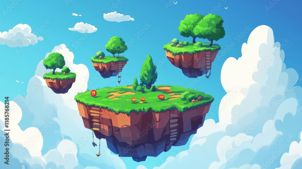2d arcade game night level map interface. Platform, stairs, coins ...