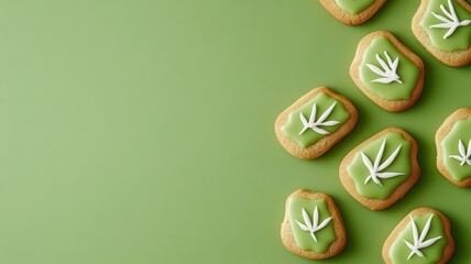 Wall Mural - Delicious cannabis-shaped cookies adorned with colorful icing, perfect for a fun and festive treat!