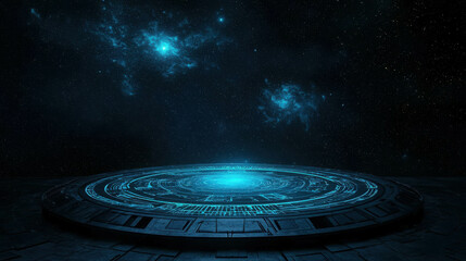 Wall Mural - enigmatic cosmic observatory floating in deep space with ethereal light patterns