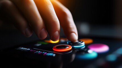Digital Innovation: A Close-Up of a Finger Interacting with a Futuristic Interface