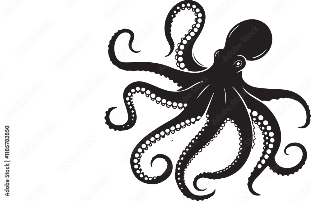 Octopus silhouette vector illustration on a white background. vector ...