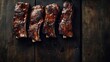 © 69 Timeless  Studio  - Juicy pork cuts resting on a rustic dark wooden surface, leaving room for captions or branding.