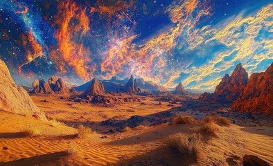 Wall Mural - Breathtaking view of an otherworldly planet filled with unique vegetation.