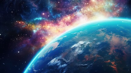 Wall Mural - Stunning View of Earth from Outer Space Against a Colorful Cosmic Background with Stars and Galaxies in High Resolution