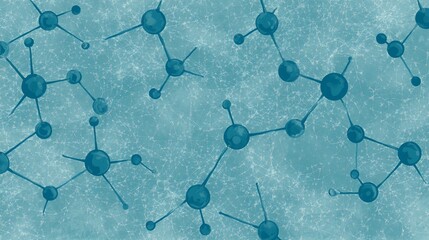 Abstract blue watercolor background with molecule structures.